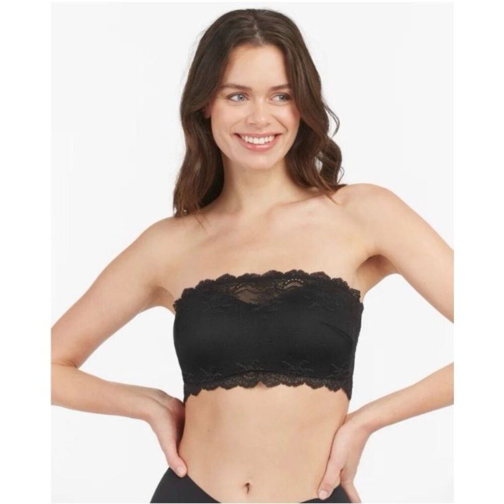SPANX Undie-tectable Bandeau Lace Black Bra LG Wirefree Lightly lined